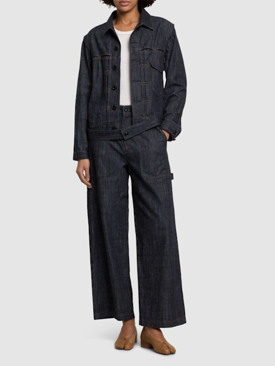 Loose denim paneled tucked jacket - Thumbnail 2