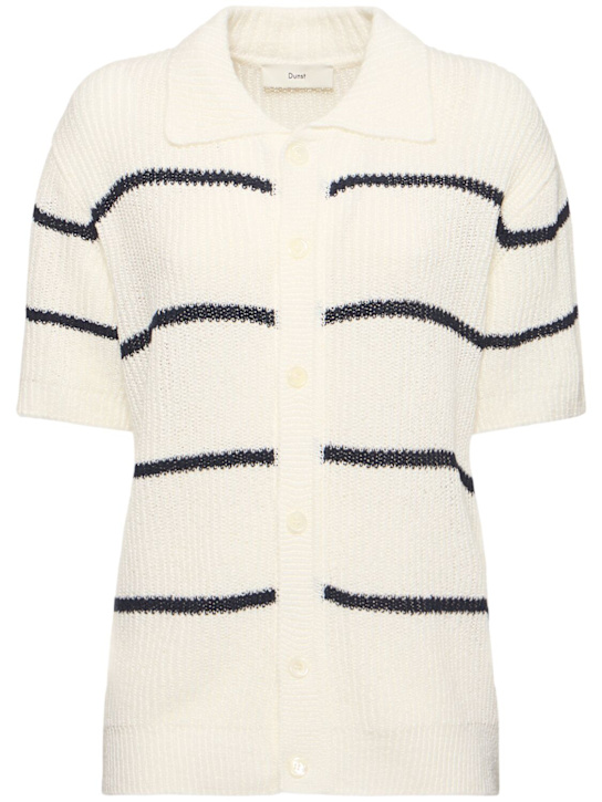 Dunst: Unisex stripe knit collared polo - White - women_0 | Luisa Via Roma