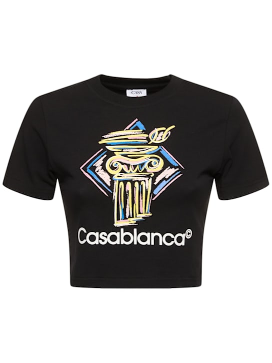 Casablanca: Diamond column print cropped t-shirt - women_0 | Luisa Via Roma