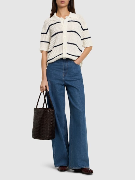 Dunst: Unisex stripe knit collared polo - White - women_1 | Luisa Via Roma