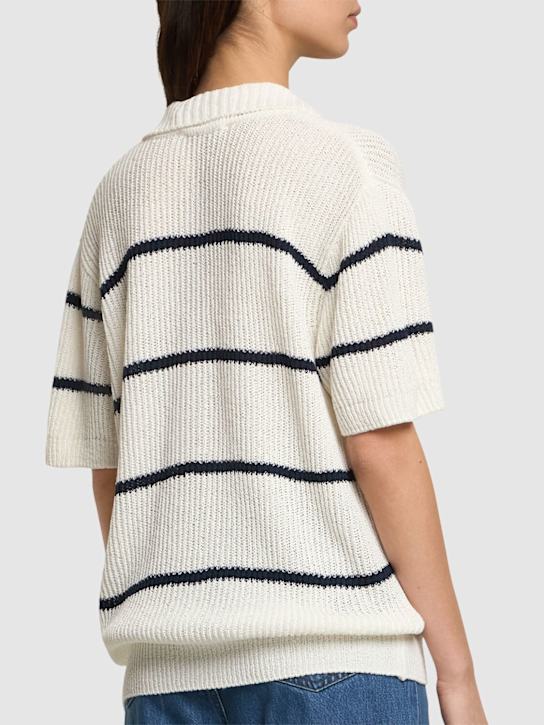 Dunst: Unisex stripe knit collared polo - White - women_2 | Luisa Via Roma