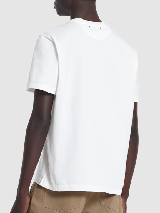 Golden Goose: Regular distressed cotton jersey t-shirt - Vintage White - men_2 | Luisa Via Roma
