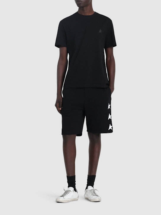 Golden Goose: Trainingsshorts aus Baumwollfleece - Schwarz/Weiß - men_1 | Luisa Via Roma
