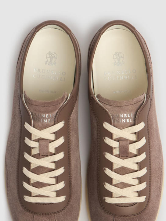 Brunello Cucinelli: Suede low top sneakers - Bisonte - men_3 | Luisa Via Roma