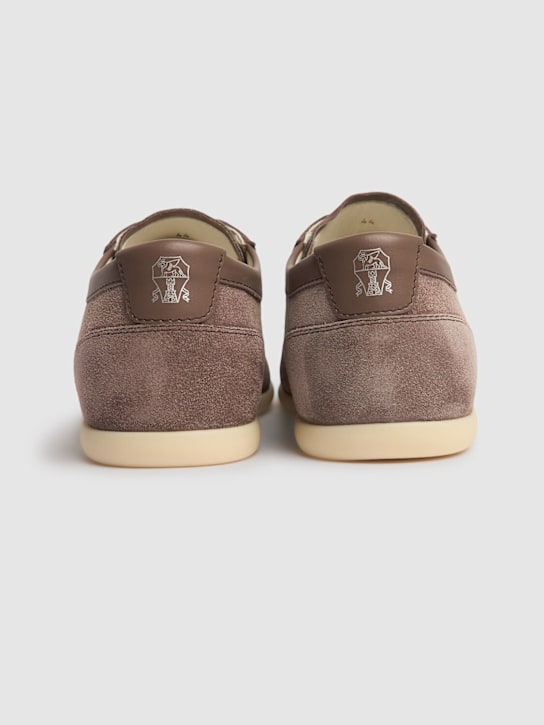 Brunello Cucinelli: Suede low top sneakers - Bisonte - men_4 | Luisa Via Roma