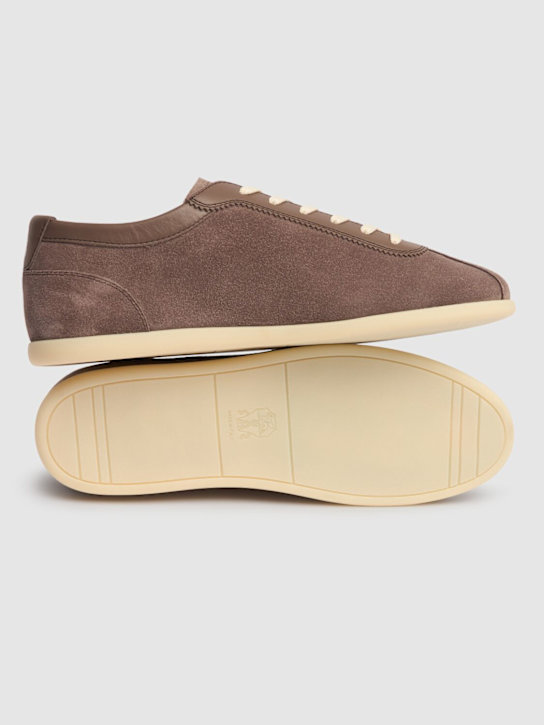Brunello Cucinelli: Suede low top sneakers - Bisonte - men_5 | Luisa Via Roma