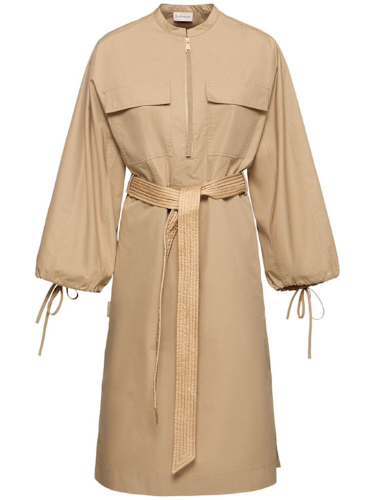 Moncler: Belted cotton blend poplin midi dress - women_0 | Luisa Via Roma