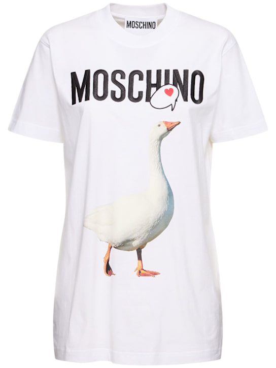 Moschino: Logo printed cotton jersey t-shirt - women_0 | Luisa Via Roma