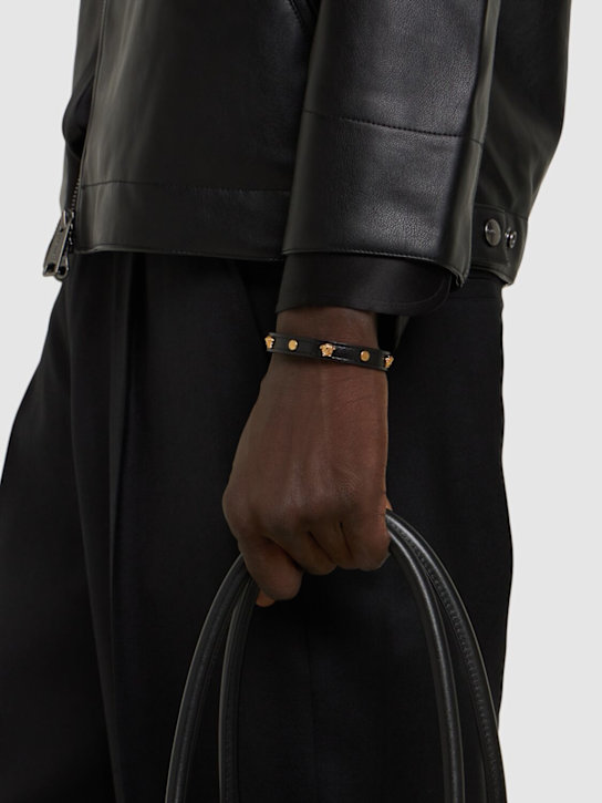 Versace: Leather medusa bracelet - men_1 | Luisa Via Roma