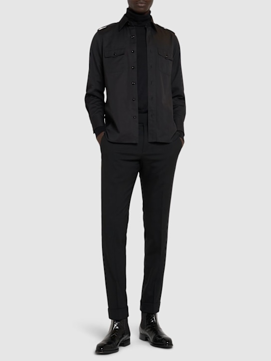 Tom Ford: Cotton & silk faille military shirt - Black - men_1 | Luisa Via Roma