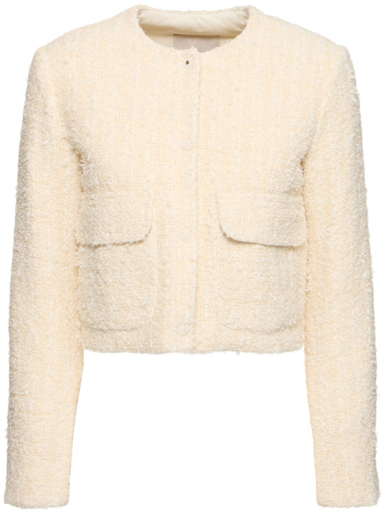 Moncler: Dauphin cotton blend tweed down jacket - women_0 | Luisa Via Roma