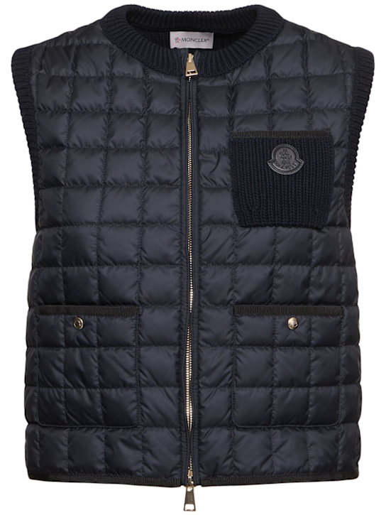 Moncler: Tech & cotton down cardigan jacket - women_0 | Luisa Via Roma