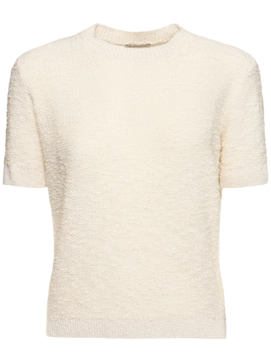 Moncler: Maglia in misto cotone bouclé - Bianco - women_0 | Luisa Via Roma