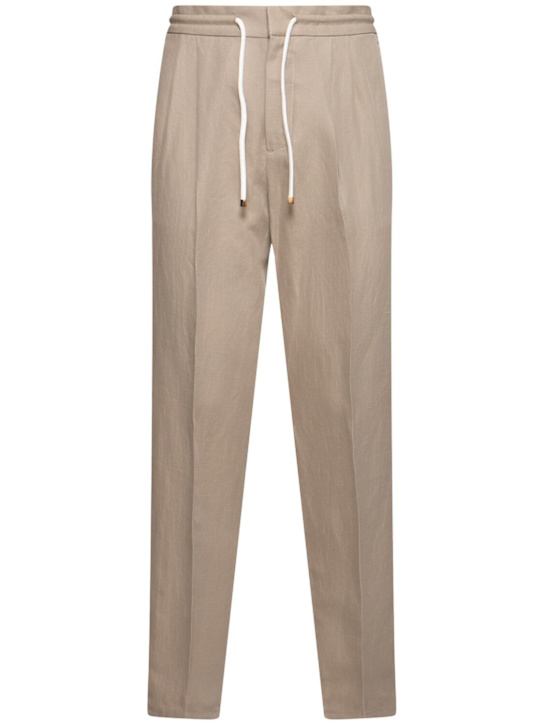 Brunello Cucinelli: Pantaloni in lino e cotone - Kaki - men_0 | Luisa Via Roma