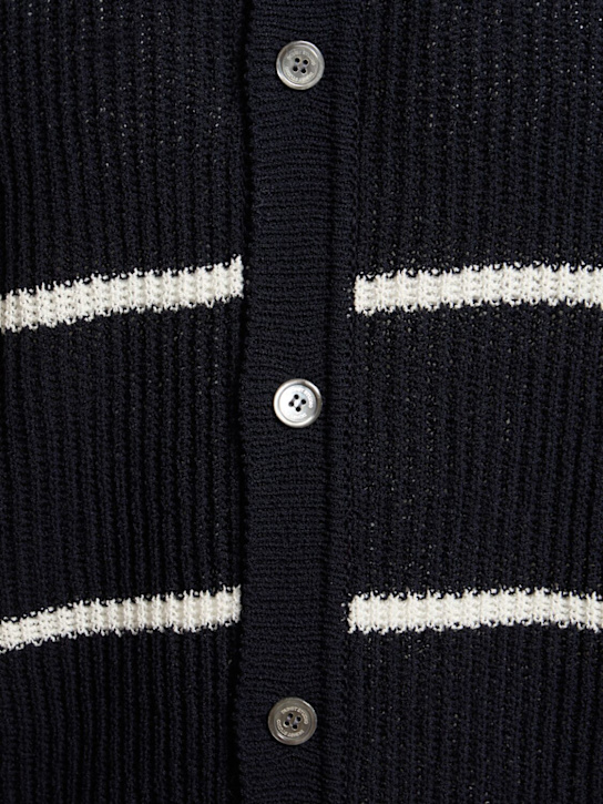 Dunst: Unisex stripe knit collared polo - Blue - men_4 | Luisa Via Roma