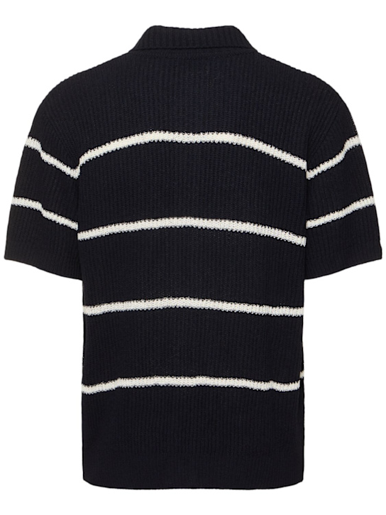 Dunst: Unisex stripe knit collared polo - Blue - men_3 | Luisa Via Roma