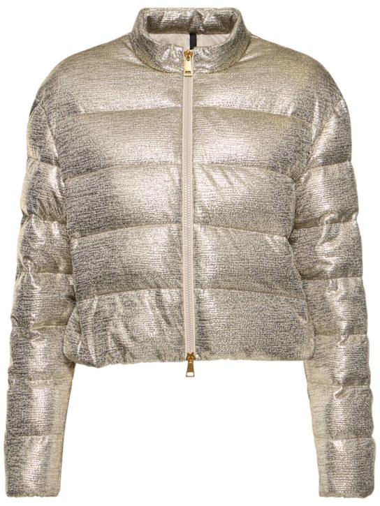 Moncler: Paillys metallic tech down jacket - women_0 | Luisa Via Roma