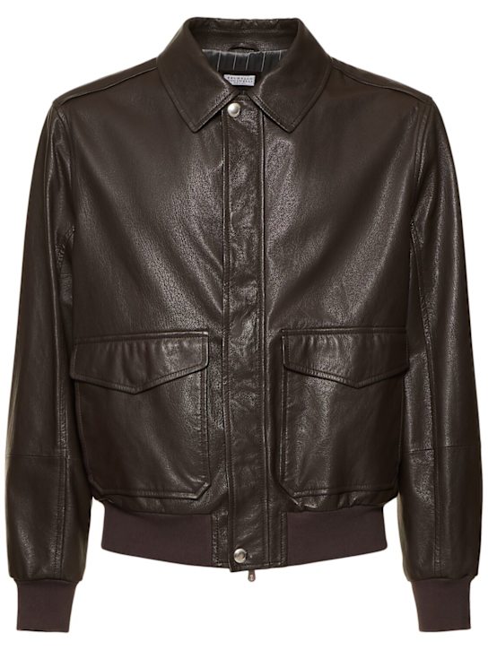 Brunello Cucinelli: Aviator leather jacket - men_0 | Luisa Via Roma