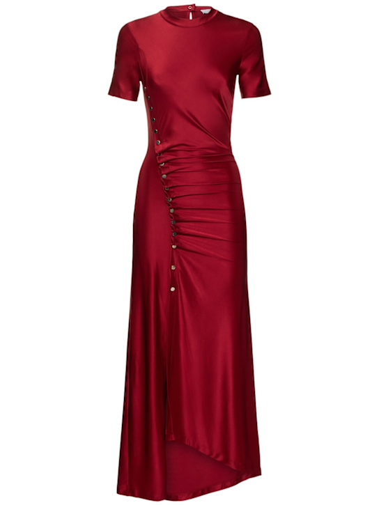 Rabanne: Draped viscose blend jersey midi dress - Red - women_0 | Luisa Via Roma