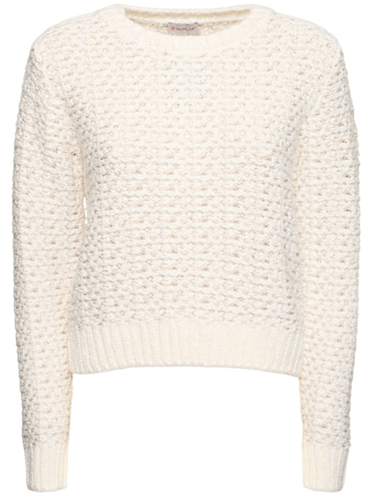 Moncler: Cotton blend textured sweater - White - women_0 | Luisa Via Roma