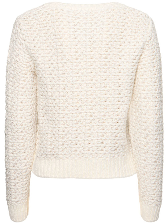 Moncler: Cotton blend textured sweater - White - women_3 | Luisa Via Roma