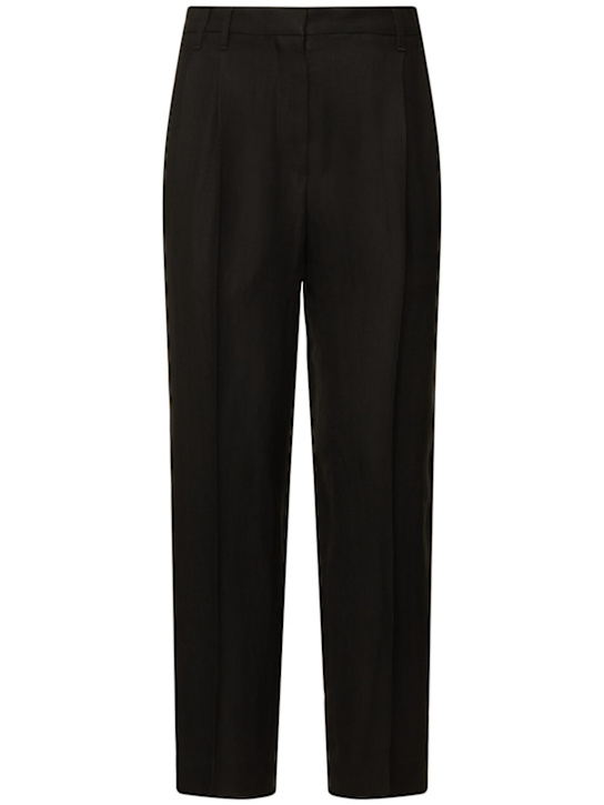 Brunello Cucinelli: Fluid linen blend twill cropped pants - Black - women_0 | Luisa Via Roma