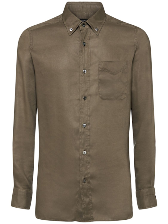 Tom Ford: Fluid gabardine slim fit shirt - ミリタリーグリーン - men_0 | Luisa Via Roma