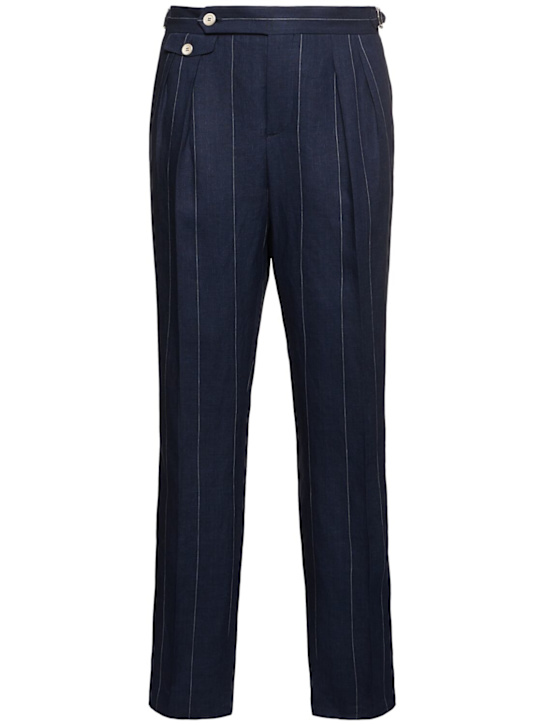 Brunello Cucinelli: Double breast linen suit - Navy - men_7 | Luisa Via Roma