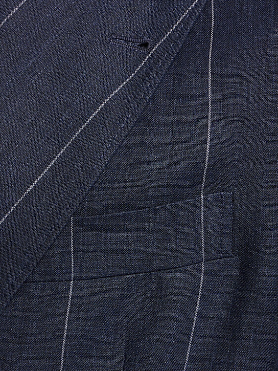 Brunello Cucinelli: Double breast linen suit - Navy - men_5 | Luisa Via Roma
