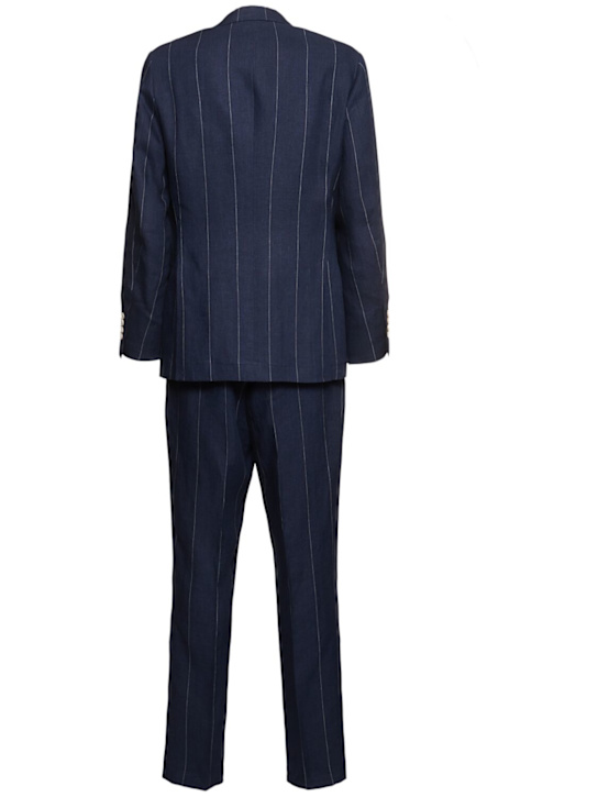 Brunello Cucinelli: Double breast linen suit - Navy - men_4 | Luisa Via Roma