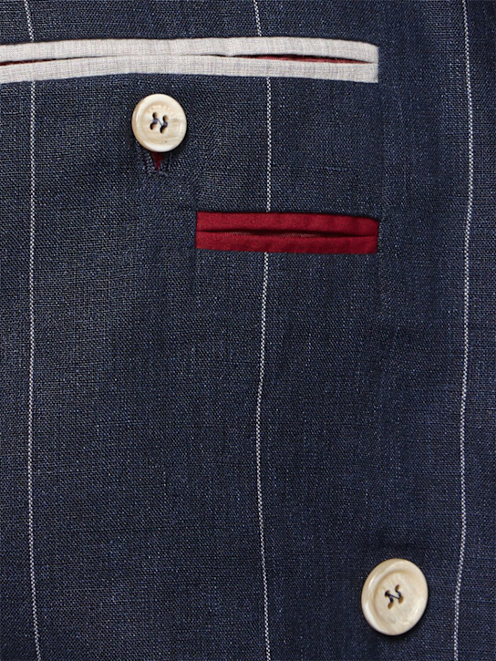 Brunello Cucinelli: Double breast linen suit - Navy - men_6 | Luisa Via Roma