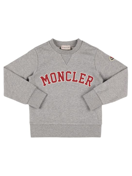 Moncler: Embroidered logo cotton sweatshirt - kids-boys_0 | Luisa Via Roma