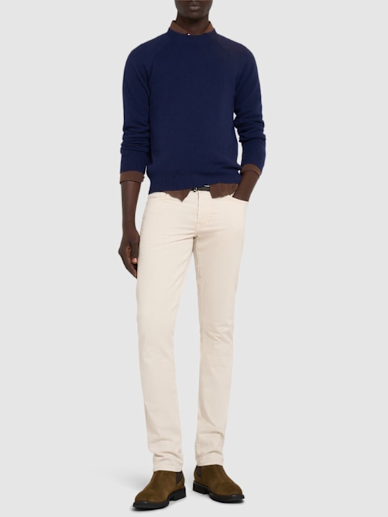Tom Ford: Wool & cashmere crewneck sweater - Ocean Blue - men_1 | Luisa Via Roma