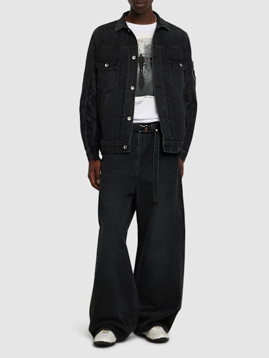 Sacai: Wide denim jeans - Black - men_1 | Luisa Via Roma