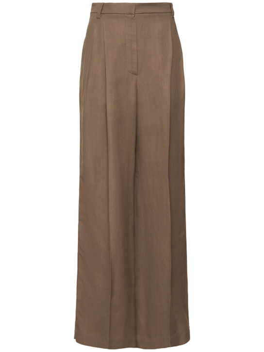 Brunello Cucinelli: Fluid linen blend twill straight pants - Brown - women_0 | Luisa Via Roma