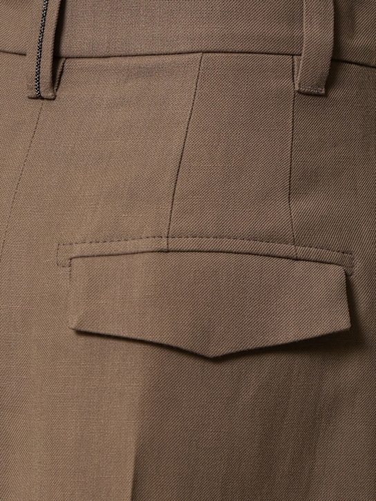 Brunello Cucinelli: 亚麻混纺斜纹直筒裤 - 棕色 - women_4 | Luisa Via Roma
