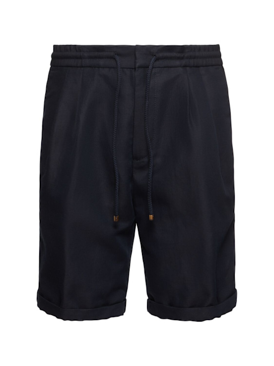Brunello Cucinelli: Cotton & linen Bermuda shorts - Navy - men_0 | Luisa Via Roma