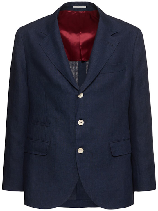 Brunello Cucinelli: Deconstructed linen blazer - Blue - men_0 | Luisa Via Roma