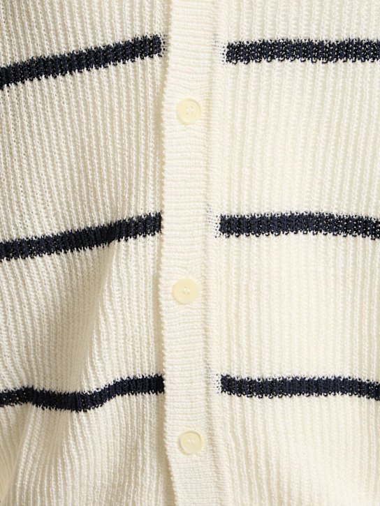 Dunst: Unisex stripe knit collared polo - White - men_4 | Luisa Via Roma