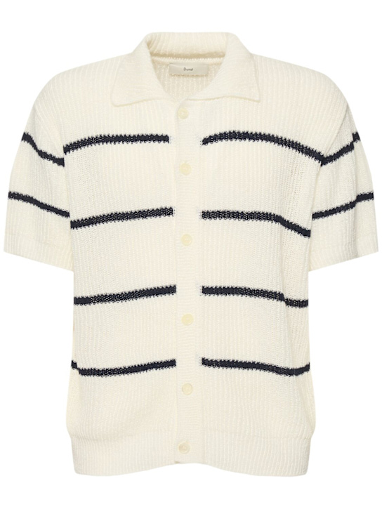 Dunst: Unisex stripe knit collared polo - White - men_0 | Luisa Via Roma
