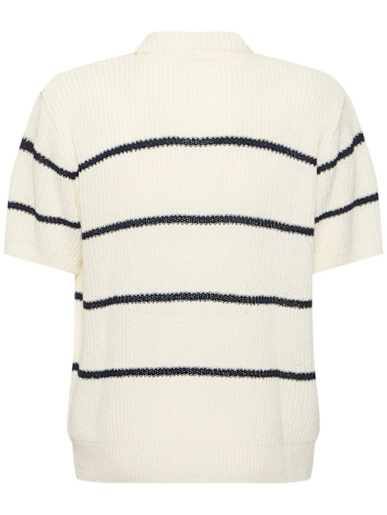 Dunst: Unisex stripe knit collared polo - White - men_3 | Luisa Via Roma