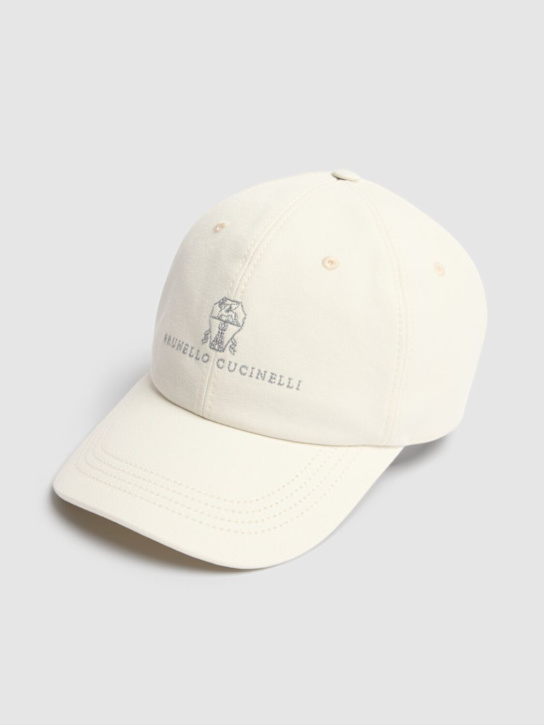 Brunello Cucinelli: Cotton logo hat - Off White - men_2 | Luisa Via Roma