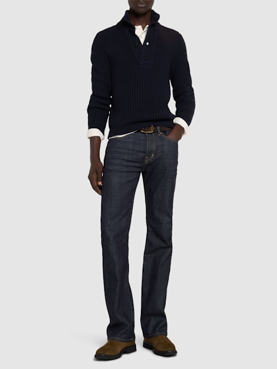 Tom Ford: Rib knit wool & cashmere sweater - Dark Blue - men_1 | Luisa Via Roma