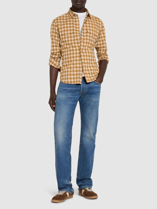 Tom Ford: Checked cotton slim fit western shirt - Beige/Brown - men_1 | Luisa Via Roma