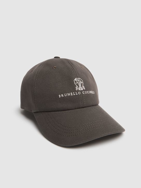 Brunello Cucinelli: Cotton logo hat - Brown - men_2 | Luisa Via Roma