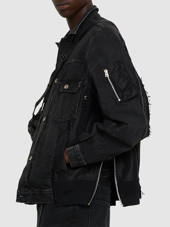 Sacai: Denim & nylon twill jacket - Black - men_3 | Luisa Via Roma