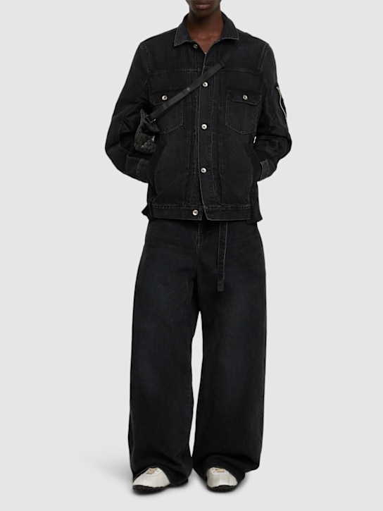 Sacai: Denim & nylon twill jacket - Black - men_1 | Luisa Via Roma