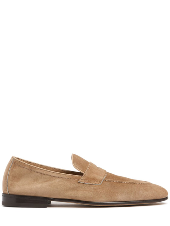 Brunello Cucinelli: Suede loafers - Brown - men_0 | Luisa Via Roma