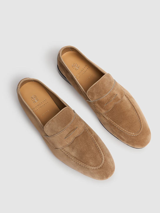 Brunello Cucinelli: Suede loafers - Brown - men_2 | Luisa Via Roma