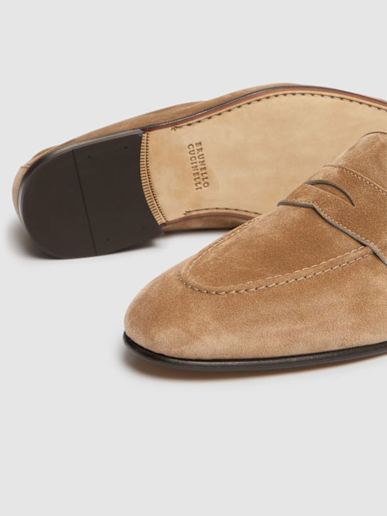 Brunello Cucinelli: Suede loafers - Brown - men_4 | Luisa Via Roma